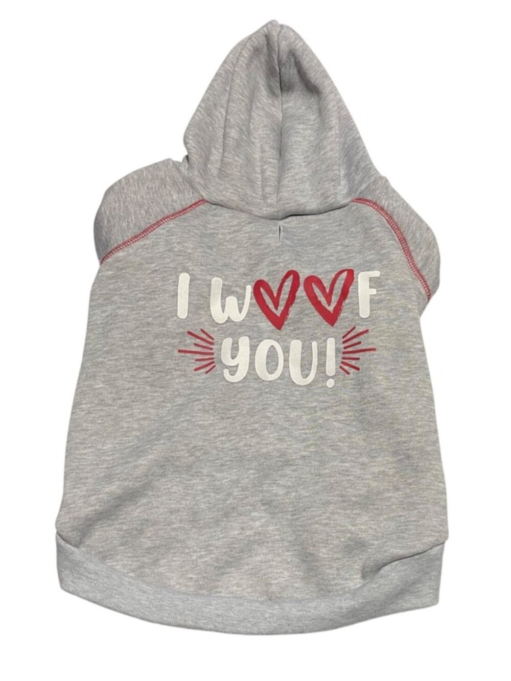 Gray Woof Dog Hoodie Sweatshirt XL I Wuff You Red & White Polyester